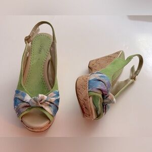 AZURA MADE IN ITALY Green and Blue Wedge Sandals